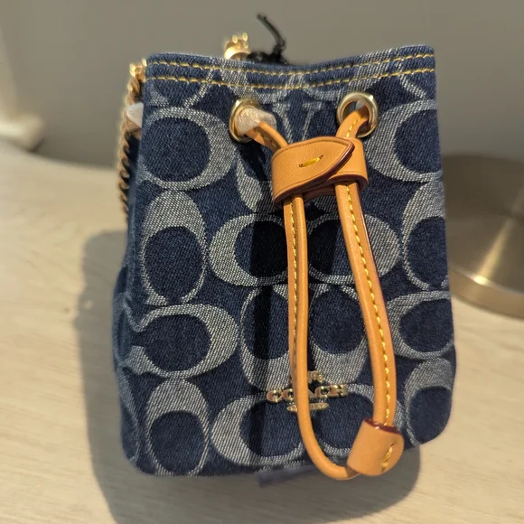 Coach Drawstring Wristlet Mini Bucket Bag in Signature Denim NWT - Picture 3 of 12